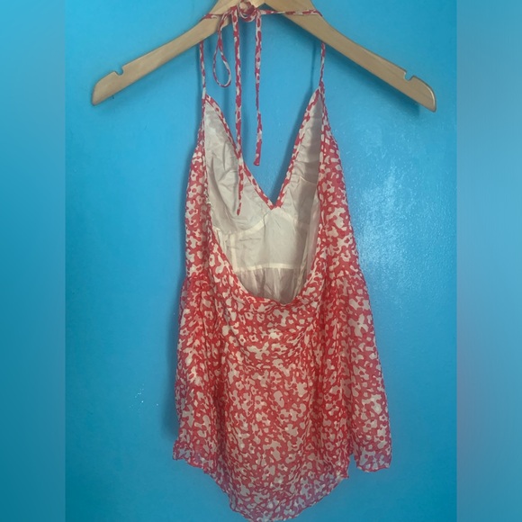 VTG Y2K Tibi 100% Silk Babydoll Coral Print Halter Top NWT Size 4 - Picture 2 of 9
